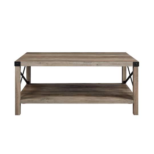 Walker Edison Gray & Black Metal & Rustic Wood Coffee Table